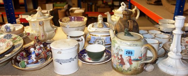 A group of 18th century and later ceramics, including teapots, plates, candlesticks, tea cups and sundry, (qty).