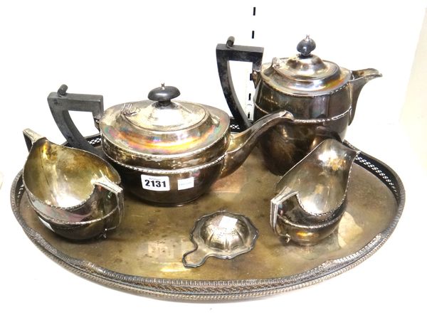 Silver, comprising; a four piece tea set, comprising; a teapot, a hot water jug, a twin handled sugar bowl and a milk jug, each piece of oval form hav