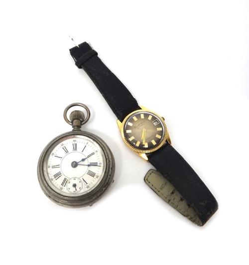 A gentleman's 18ct gold circular cased Bueche Girod Automatic wristwatch, the signed circular dial with baton shaped numerals and with a date of the m