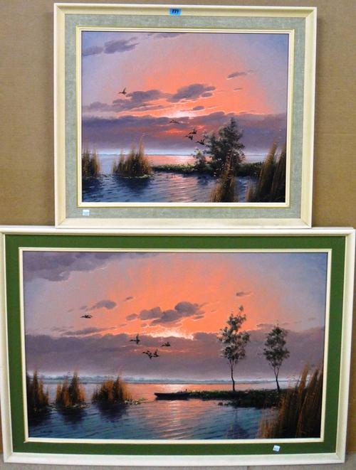 Gerald Brouwer (b.1919), Lake at Broek; Lake at Loosdrechtsche, two, oil on canvas, both signed, the larger 60cm x 90cm.(2)