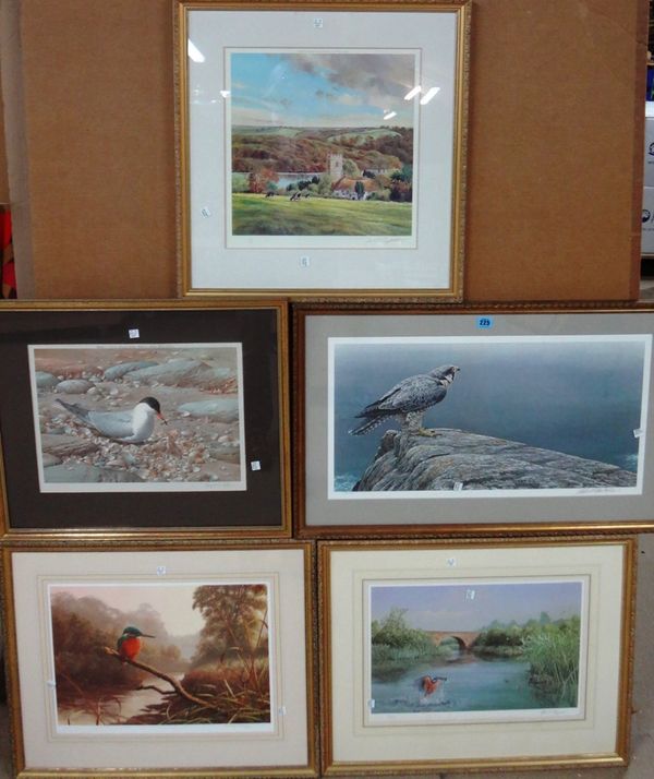A group of five modern signed reproduction prints, including subjects by Barnfather, Raymond Watson, Robert Bateman, Adrian Rigby and John Haywood.(5)