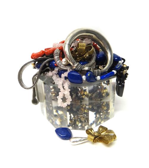 A lady's silver faceted curb link Golana bracelet wristwatch, detailed 0.925, an Eastern woven mesh link bracelet, an Eastern woven mesh link collar n