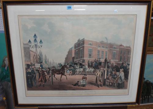 After Samuel John Egbert Jones, Elephant and Castle, Newington, aquatint by W. R. Smart and George Hunt, with hand colouring, 57cm x 75cm.