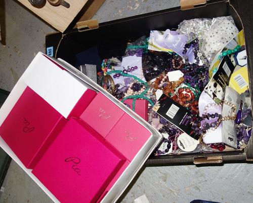 A large quantity of modern costume and semi precious jewellery to include coloured items by 'Pia' and a jewellery box, (qty).