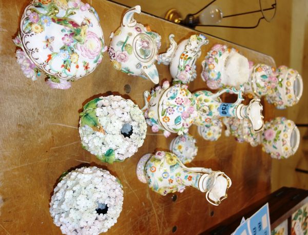 A group of English and Continental floral encrusted porcelain, including Coalport, Dresden and sundry, (qty).