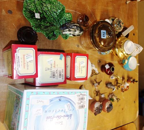 A group of assorted ceramics including Doulton Bunnykins figures, a pair of Copenhagen birds and sundry, (qty).
