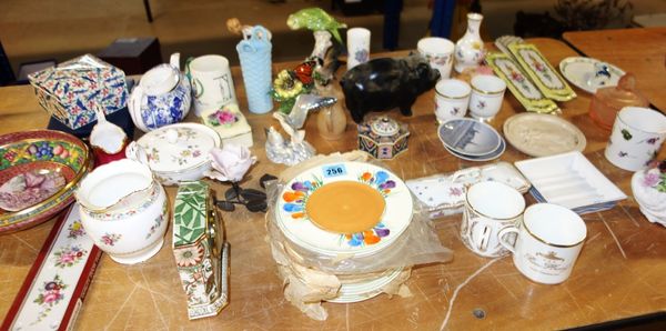 A quantity of mixed ceramics including Copenhagen, Clarice Cliff design plates, gilt decorated finger plates, figures and sundry, (qty).