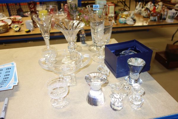 A quantity of 20th century glass including Swarovski models, etched goblets and sundry, (qty).