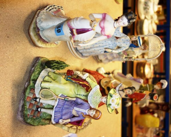 A group of eight Royal Worcester bisque porcelain figures comprising Charlotte & Jane, Rosalind, Elaine, Felicity, Emily, Rebecca, Melanie,  Bridget,