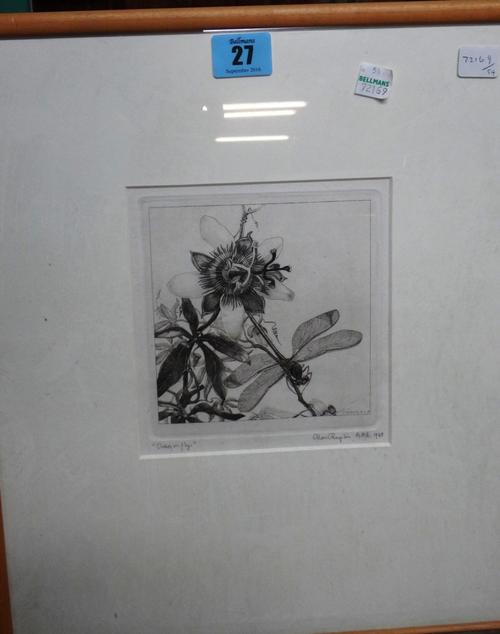 Charles Chaplin (1907-1987), Dragonfly, etching, signed, inscribed and dated 1988, 14cm x 13cm.