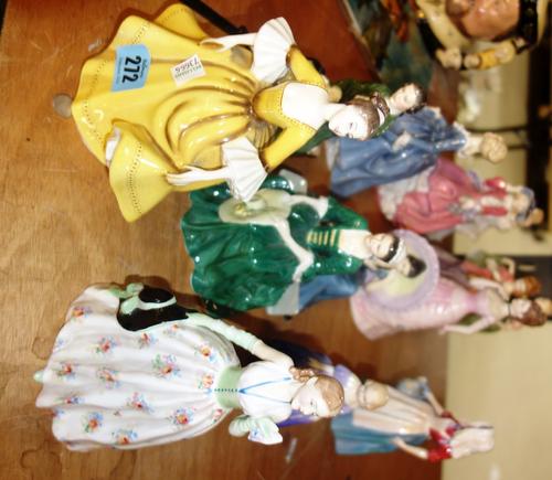 A group of thirteen ceramic figures including Doulton, Coalport and sundry, (13).