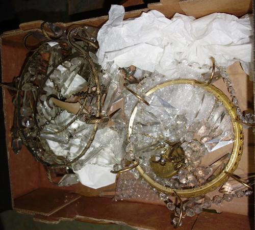 A group of three gilt metal and glass chandeliers, (3).