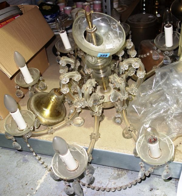 A 20th century moulded crystal chandelier.