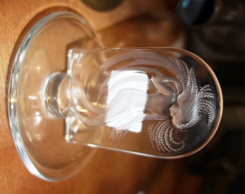 A Lalique Naiade Cendrier, post 1945 clear and frosted glass stencilled to underside.