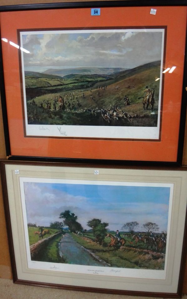 Lionel Edwards, Hunting scene, colour print signed in pencil, together with a further print of the Beaufort hunt by another hand, (2).