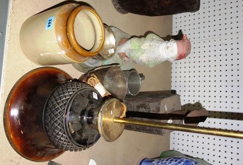 A group of ceramics and collectables including silver plate, cut glass lamp base containing a natural specimen and sundry.