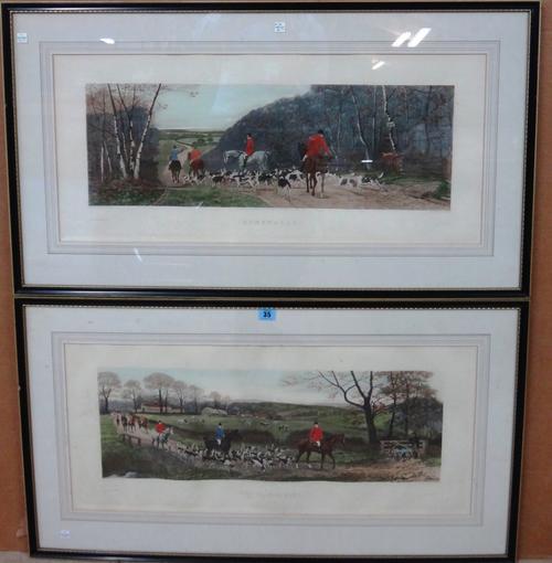 After Algernon Stuart Douglas, Off to the meet; From scent to view; The finish of the run; Homewards, four prints with hand colouring, (4).