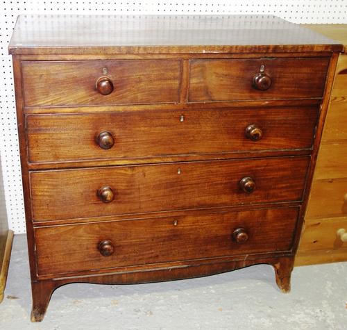 A 19th century mahogany chest of two short and three long graduated drawers