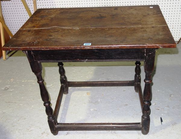 A 18th century and later oak side table, 76cm wide.