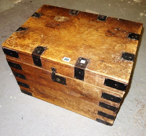 A late 19th century metal bound ships box.