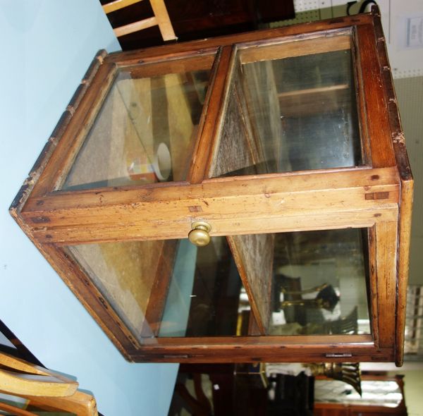 A 20th century pine square two tier table top display cabinet.