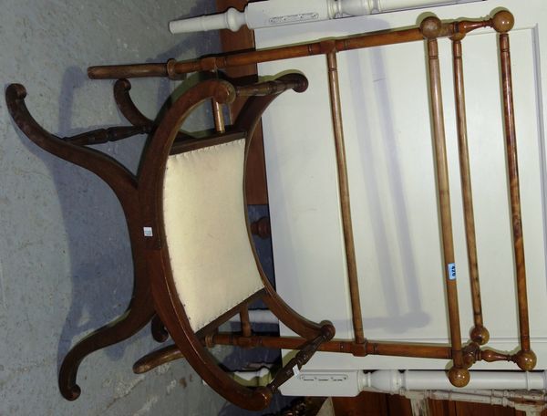 A 19th century walnut towel rail and a mahogany dressing stool, (2).