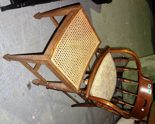 An early 20th century oak Bentwood armchair and a limed oak stool.