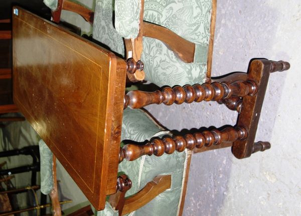 A 19th century walnut rectangular side table with bobbin turned supports.