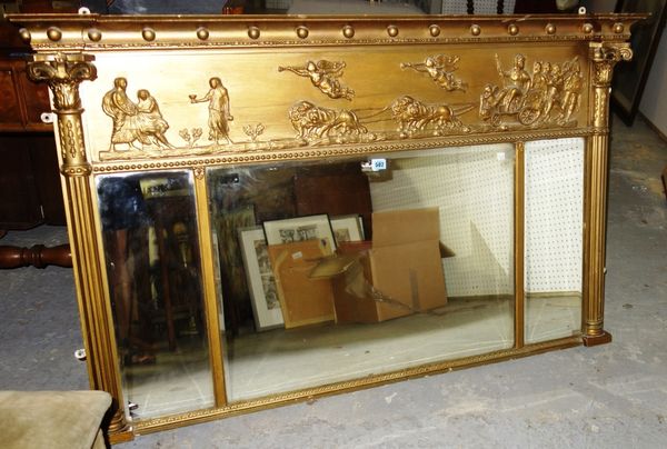 A later gilded Regency overmantel mirror.