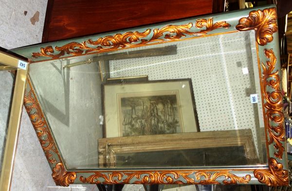A 20th century green and gilt framed wall mirror.