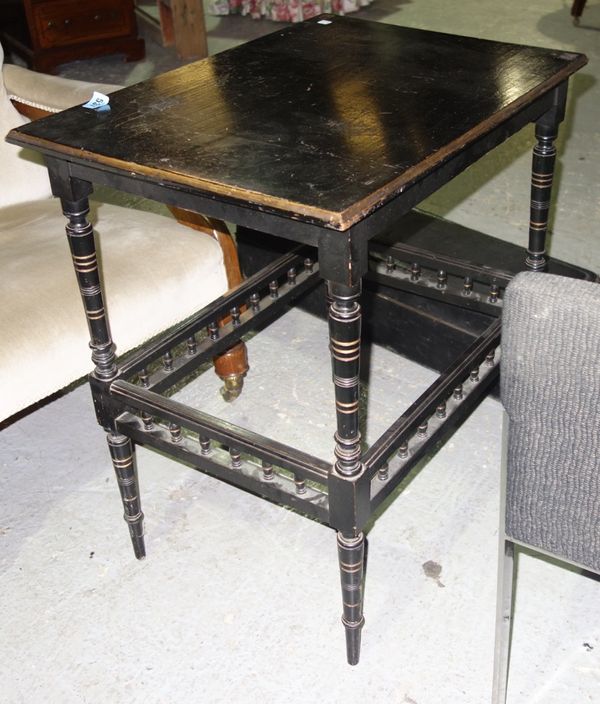 An Aesthetic ebonised rectangular side table, stamped 'Druce & Co'.
