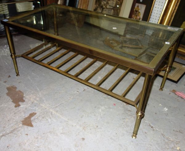 A 20th century brass and glass rectangular coffee table.