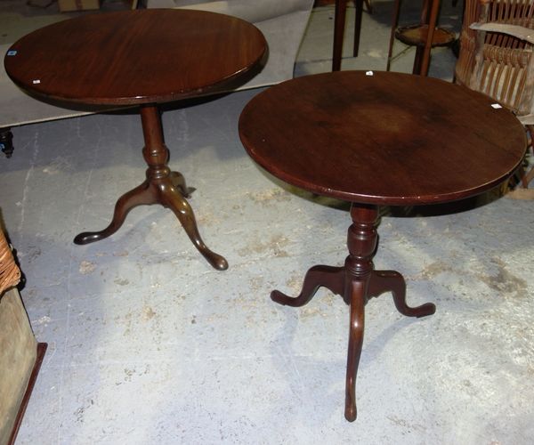 A 19th century mahogany snap top tripod table and another smaller. (2)