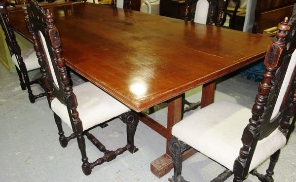 A large 1950s mahogany boardroom table, 274cm long x 80cm high.