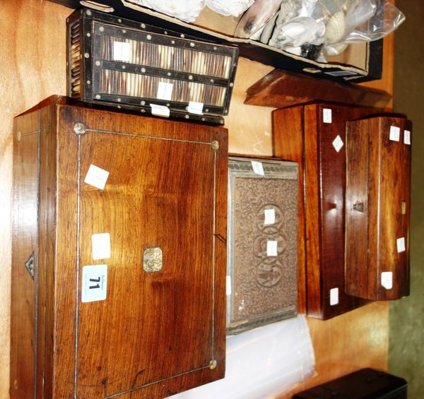 A group of 19th century boxes including a mahogany writing slope, (qty).