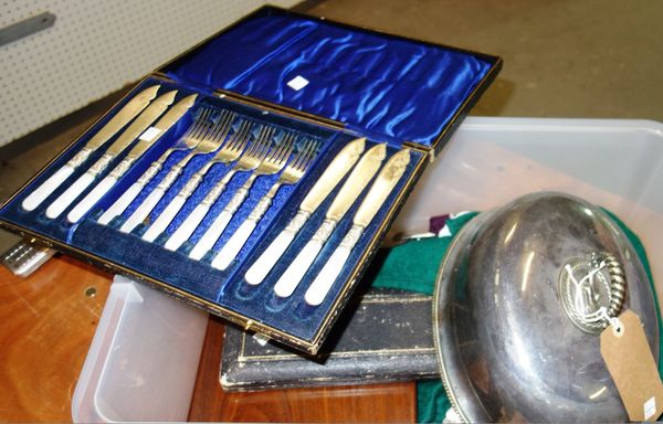 A quantity of silver plate including flatware, cased sets, a meat dome and sundry, (qty).