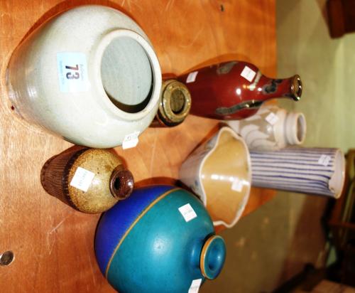 A quantity of 20th century studio pottery, vases, a bowl and sundry, (qty).
