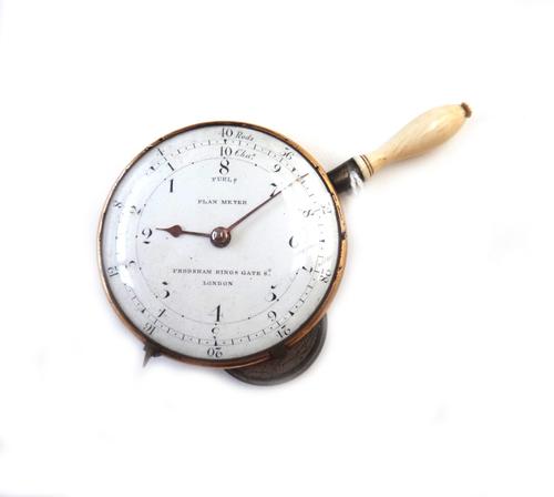 A rare late George III map measurer or opisometer by William Frodsham, with a 2" white enamel dial inscribed "Plan Meter,  Frodsham, Kings Gate St Lon