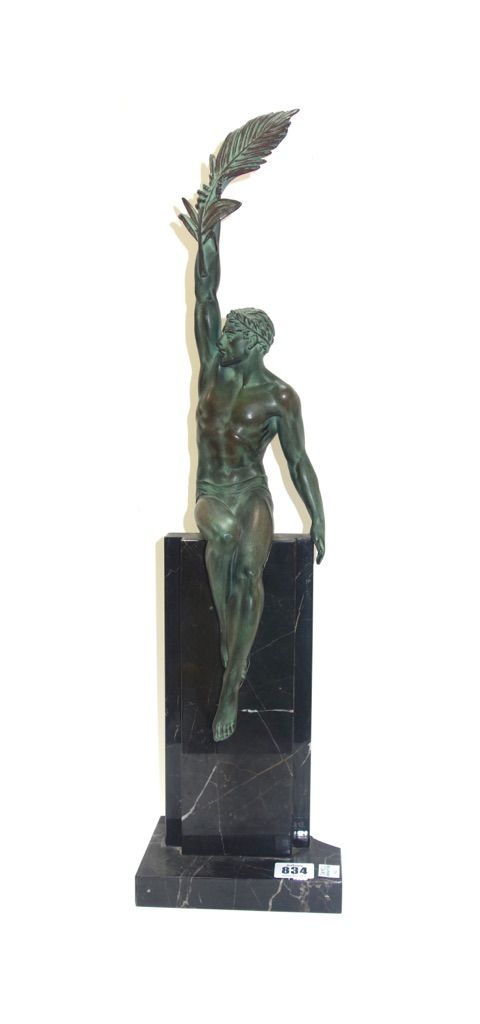 After Pierre le Faquays, a bronze model of Victory mounted on a polished marble base, indistinctly signed to the rear (a.f), 60.5cm high.