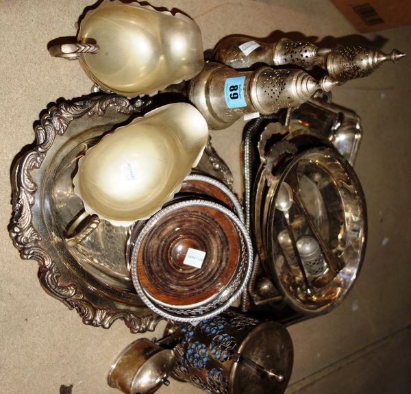A quantity of silver plate including sugar castors, entree dishes, bottle coasters and sundry, (qty).