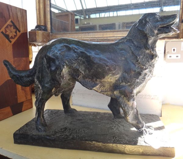 A Belgian patinated composite bronze of a Newfoundland dog, on an integral rectangular base, signed to the cast 'Terry' and further indistinct signatu