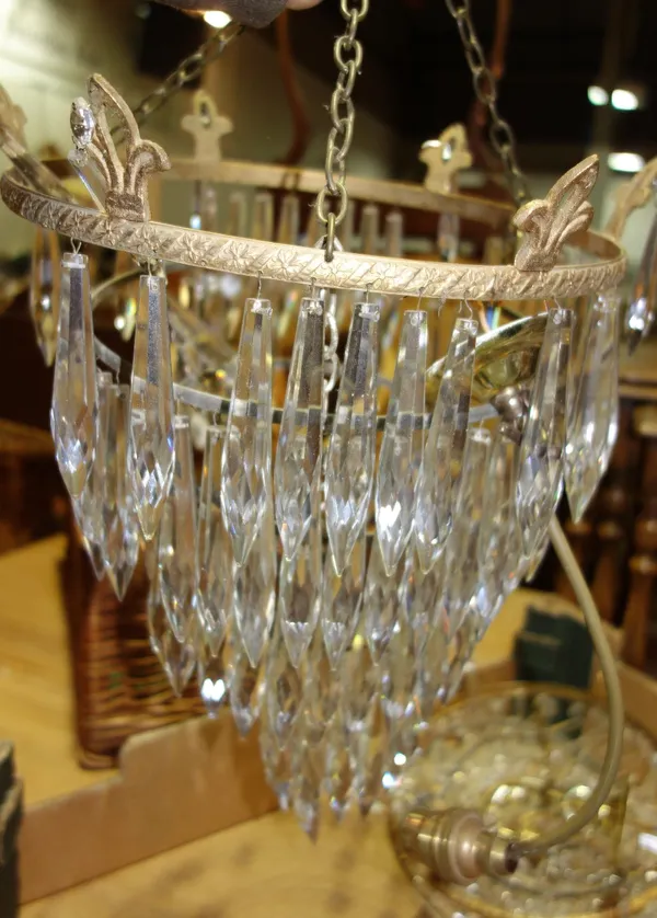 A Victorian gilt metal and glass bag chandelier and another similar, (2).  SH11