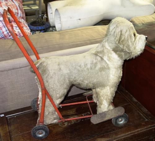 An early 20th century child's push along dog.  ROST