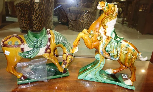 Two Tang style pottery models of horses, tallest 37cm. high.   CAB