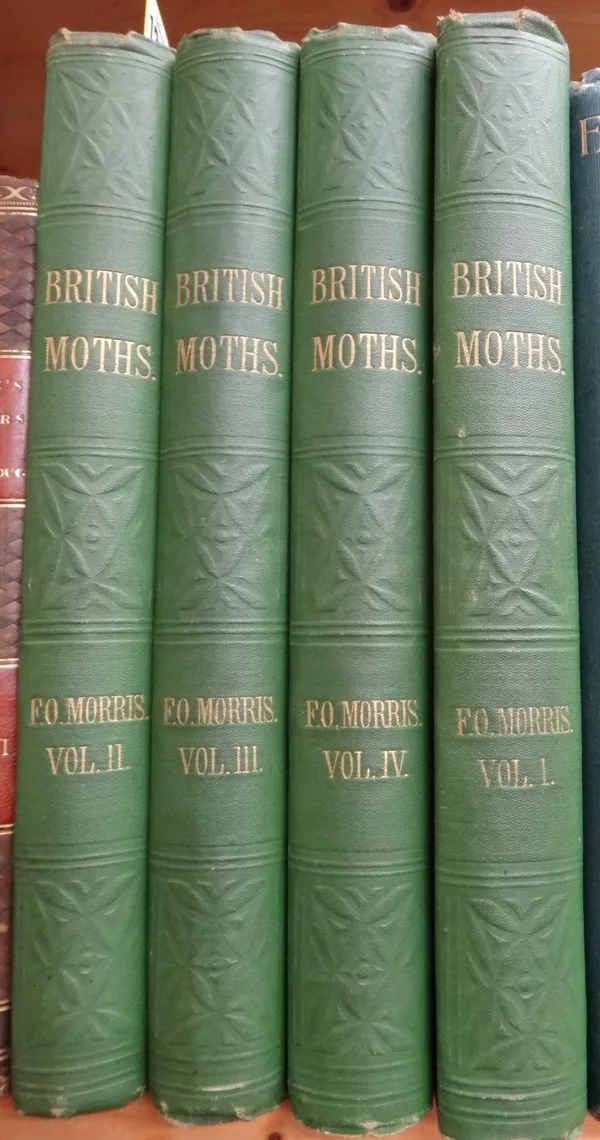 MORRIS (Rev. F.O.)  A Natural History of British Moths.  4 vols. 132 hand-coloured plates; blind-decorated & gilt-pictorial cloth. 1872.