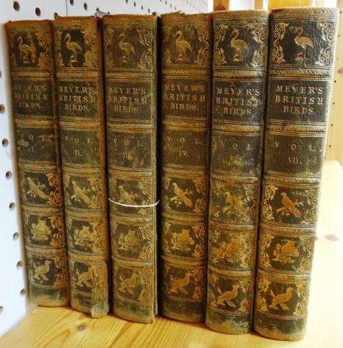 MEYER (H.L.)  Coloured Illustrations of British Birds, and their Eggs.  6 vols. (only, ex 7), mixed editions. many hand-coloured plates; uniform green