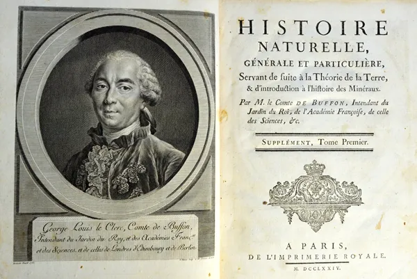 BUFFON (Comte de).  Histoire Naturelle, Generale et Particuliere  . . .  First Edition, 22 various vols. (ex. 44 & atlas).  contemp. calf, gilt-decora