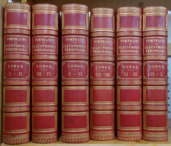 LODGE (E.)  Portraits of Illustrious Personages of Great Britain. (new edition), 12 vols. (in 6). many engraved plates; later 19th cent. red morocco,