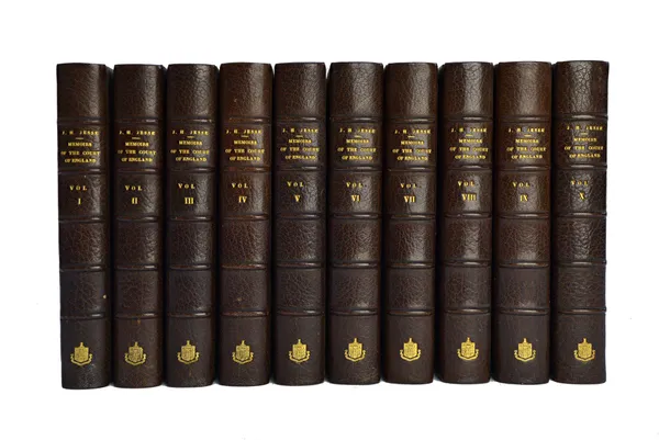 JESSE (J.H.)  Memoirs of the Court of England  . . .  10 vols.  engraved plates, chocolate half morocco & marbled boards, gilt tops & marbled e/ps. Bo