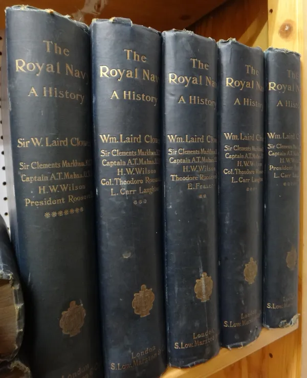 CLOWES (W.L.)  The Royal Navy: a history  . . .  7 vols. num. photogravure portraits, other plates & text illus., gilt cloth, roy. 8vo. 1897-1903.  *